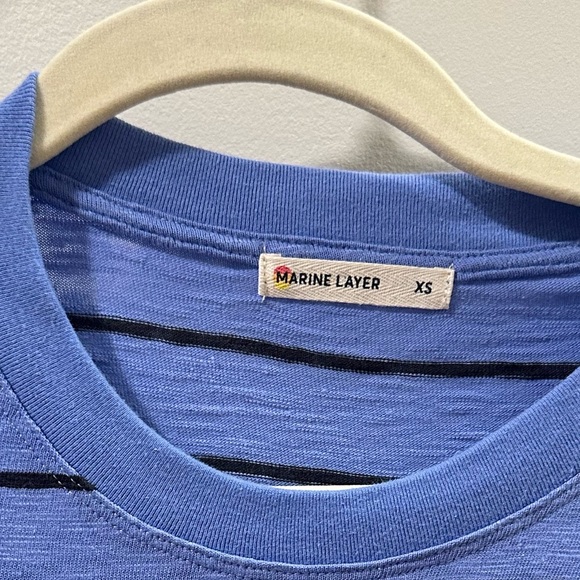 Marine Layer Sadie Vintage Slub blue stripe short sleeve Midi Dress XS - Picture 3 of 7